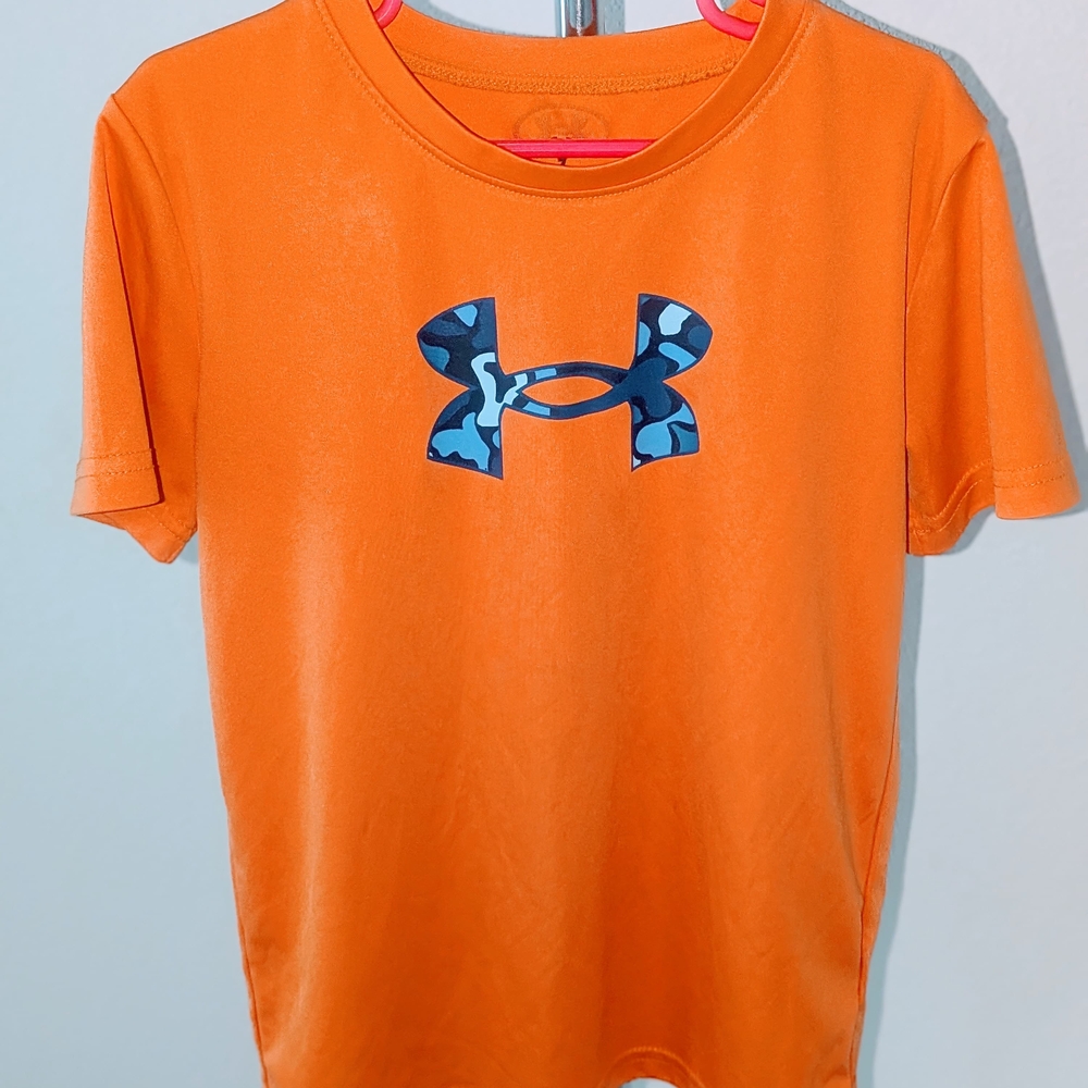 Kids Under Armour Orange Tee with Blue Logo